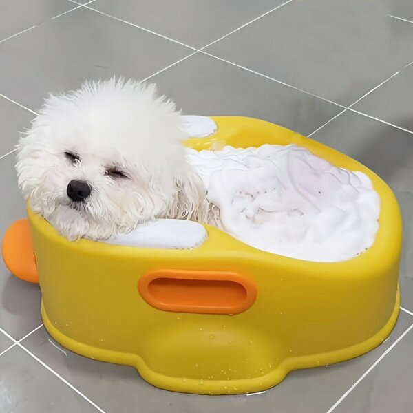 ペットフレンドリー | 犬用バスチブ、吊りやすい、小型から中型の犬に最適 - オレンジアクセント付きの黄色、耐久性が高く、簡単に掃除できる、付属品なし、犬用バスチブ