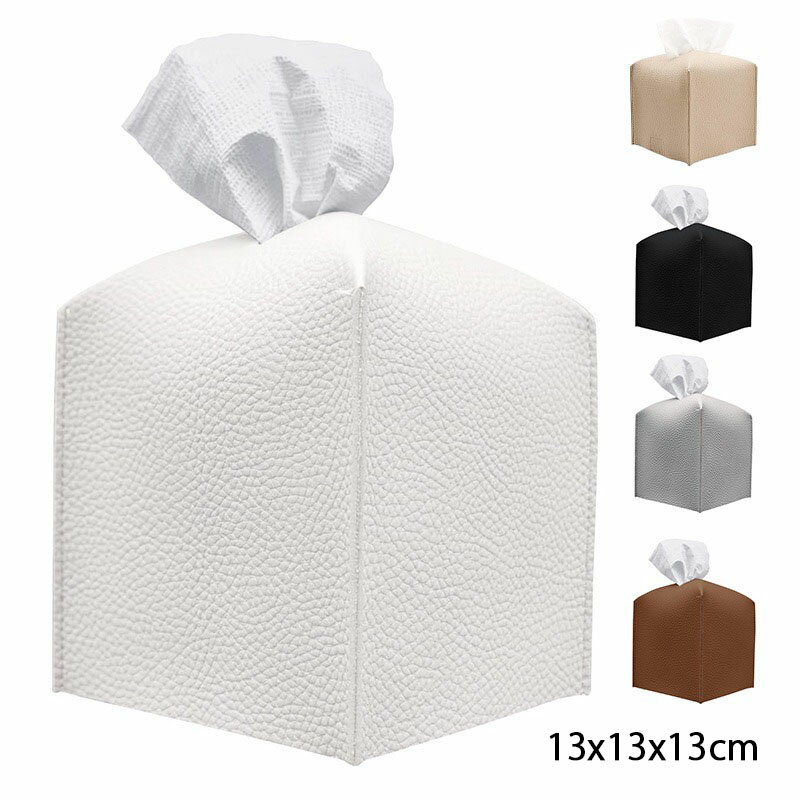 ペーパーディスペンサー ティッシュボックスホルダー 1PC 12.7*12.7*13cm レザーティッシュボックス 正方形 卓上ナプキン吸引ボックス オフィス ホテル 家庭用 応接間 キッチン ティッシュ収納ボックス ティッシュホルダー ホワイト ブラック グレー ベージュ キャメル 5色