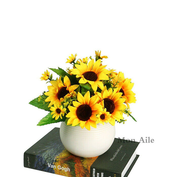 フェイク花 フェイクグリーン 向日葵 造花グリーン 枯れない花 人工観葉植物 フェンス 卓上ポット ナチ..