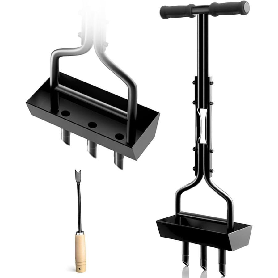 芝生エアレーター コアリングツール 手動草プラグコアエアレーター 中空スロット3つとフレームトレイ付..