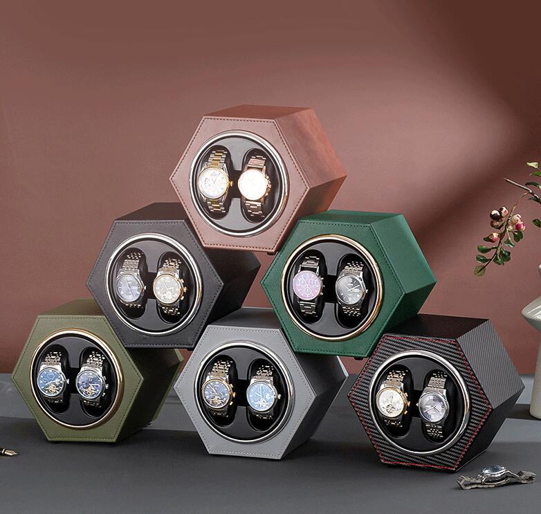 ワインディングマシーン 自動巻き上げ機 2本 静音 腕時計 ウォッチワインディングマシーン 自動巻き時計 ブラック ワインレッド USB DC 給電 時計 高級感 レザー風 プレゼント ギフト 送料無料(2)