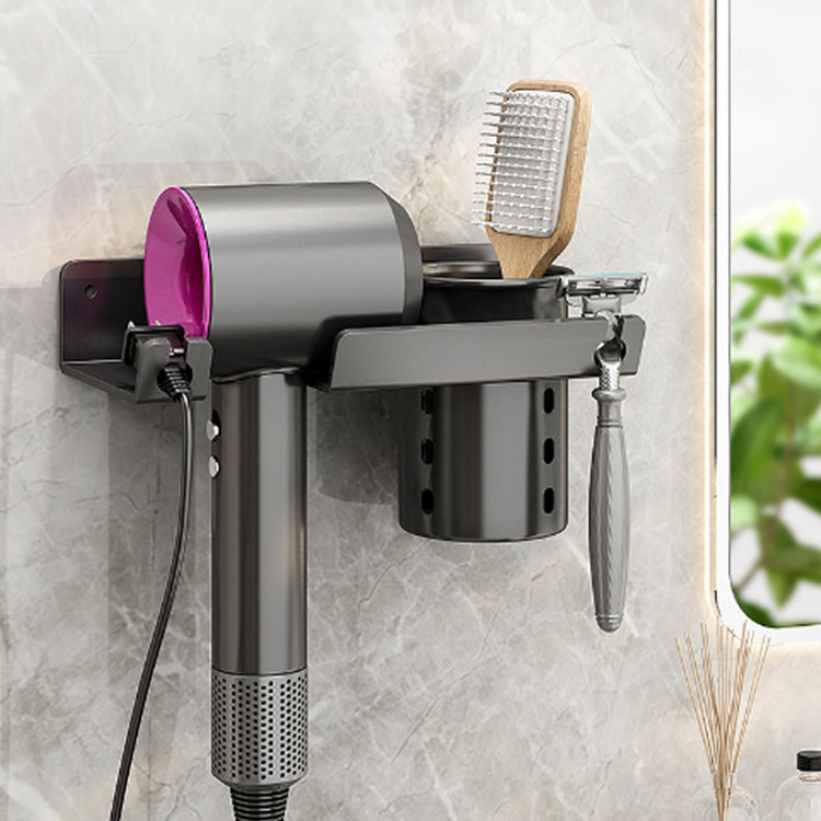 ヘアドライヤーラック ノーマルタイプ ホルダー ドライヤーホルダー 多機能 収納 ラック 穴開け不要 壁面収納 小物整理 多機能ラック ヘアドライヤー専用収納ラック 洗面所 ホワイト ブラック