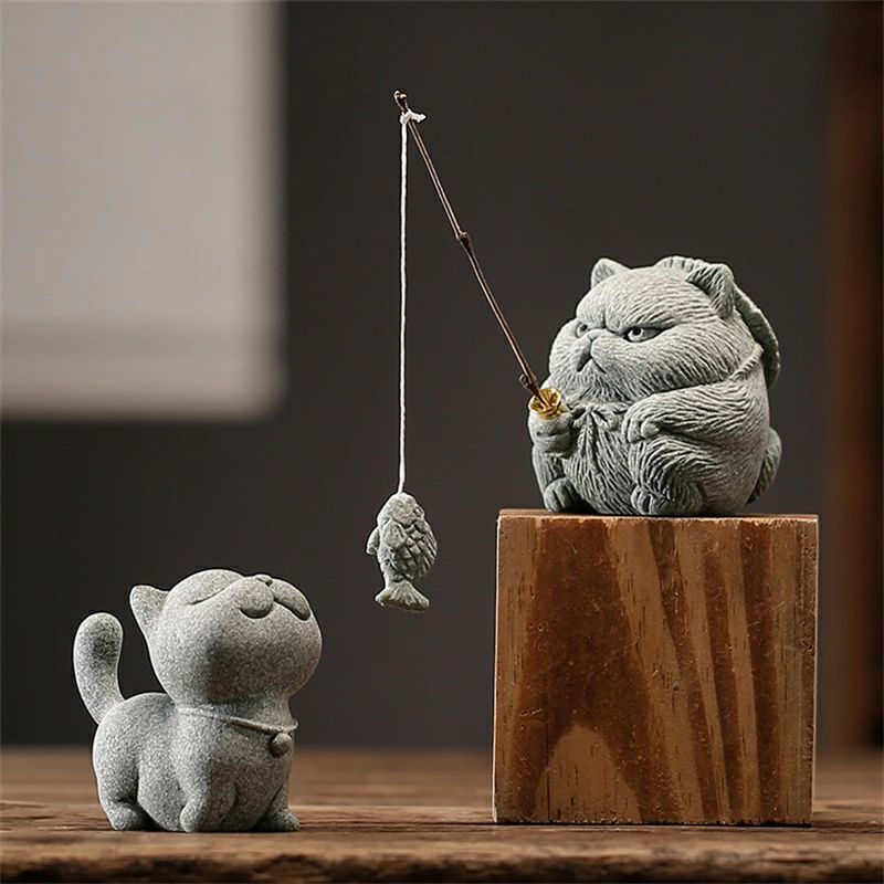 水槽飾り 猫 2個セット 置物 和風 ネコ 猫 玄関 インテリア 置物 おしゃれ オブジェ 卓上 プレゼント ミニ ねこ 雑貨 置き物 飾り 動物 雑貨 かわいい クリスマス 誕生日 ギフト プレゼント(3)