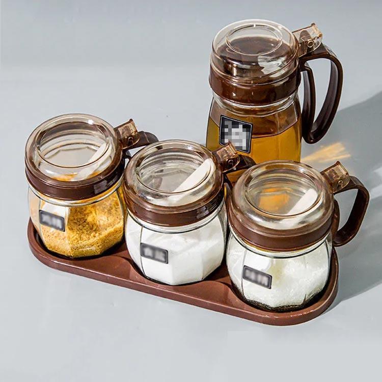 調味料入れ スプーン付き トレー付き 5点セット 調味料ボトル ガラス オイルボトル 調味料ケース 密封 ..