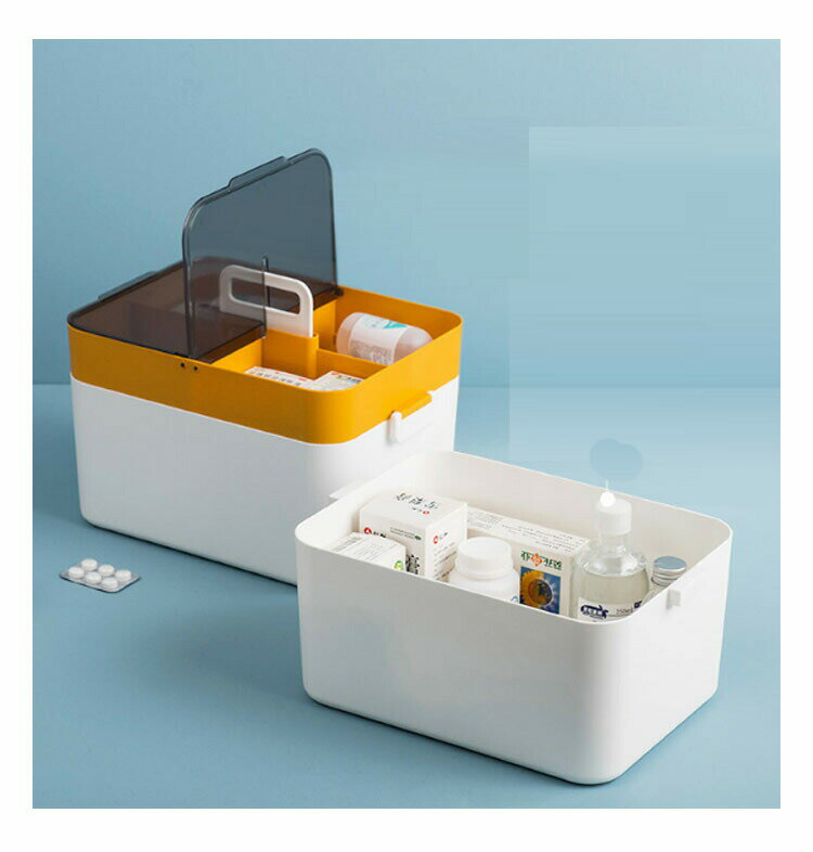 大容量 薬箱 おしゃれ 2段収納 おしゃれ シンプル 家庭用 薬箱 日用品 仕切り板 薬ケース 薬入れ くすり整理箱 【送料無料】救急箱 北欧風 丈夫 小物入れ 小物収納 【送料無料】救急箱 救急BOX 便利グッズ クリア 緊急応急 応急処置 防災グッズ 道具箱