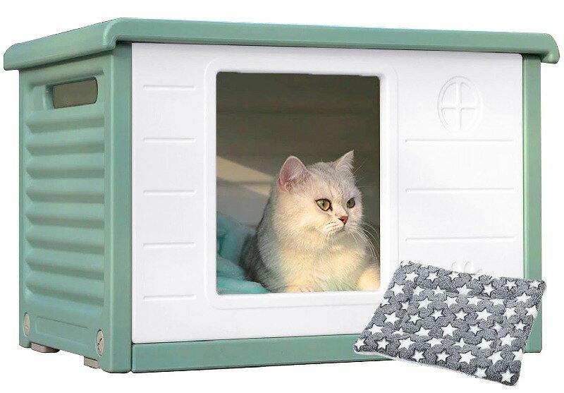 キャットハウス 猫ハウス ペットハウス 小型犬用 犬小屋 外猫ハウス 屋外 座布団付き 通気性 防寒 雨よ..