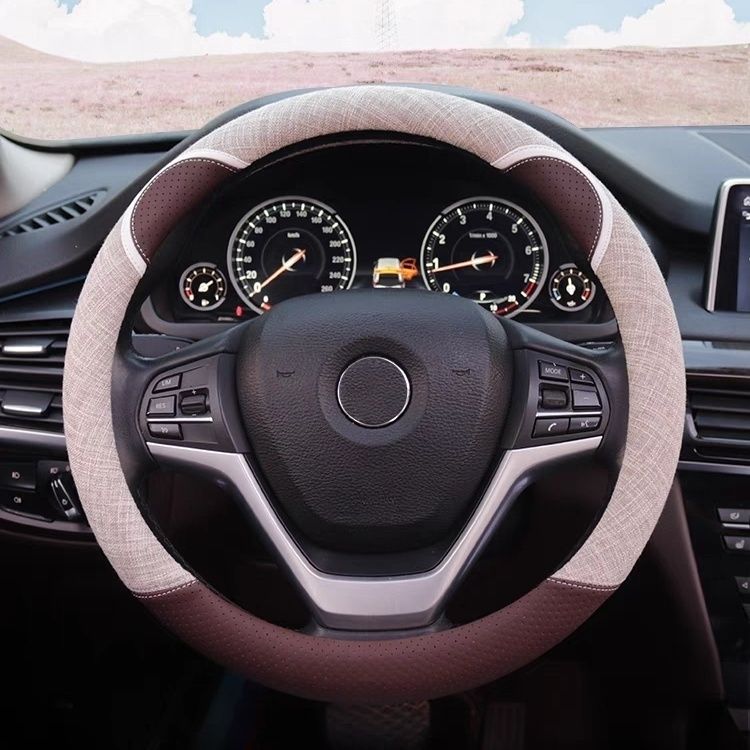 ハンドルカバー ステアリングカバー カーハンドルカバー D型 円型 38cm 薄手 アイスシルク 滑り止め 通..