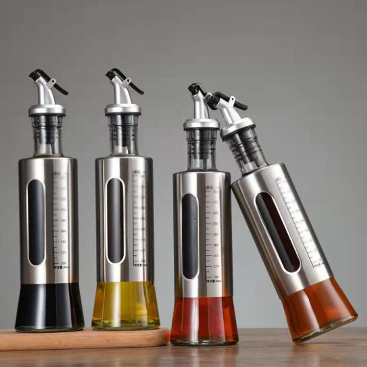 目盛り付き 500ml オイル差し ステンレス ドレッシングボトル オイルボトル ガラス 醤油ボトル オイルポット オイルボトル 3本セット 液だれしない 調味料入れ 詰め替えボトル 片手開閉 調味料ボトル オリーブオイル ヴィネガー ボトル 油ボトル