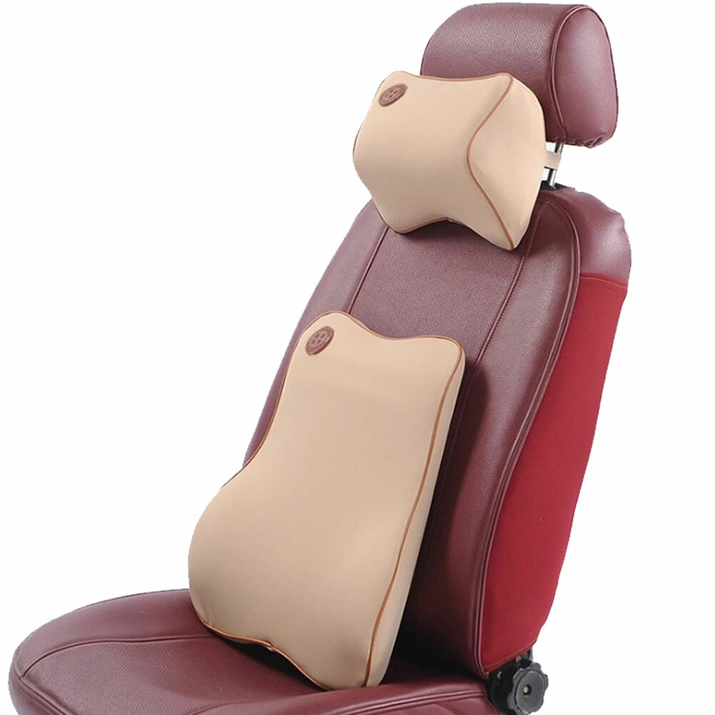 車用クッションセット　【ネックピローと腰当て】　汎用 ネックパット ヘッドレスト枕 首サポート 腰痛サポート 腰痛対策 車載用クッション　低反発 リラックス 車載用