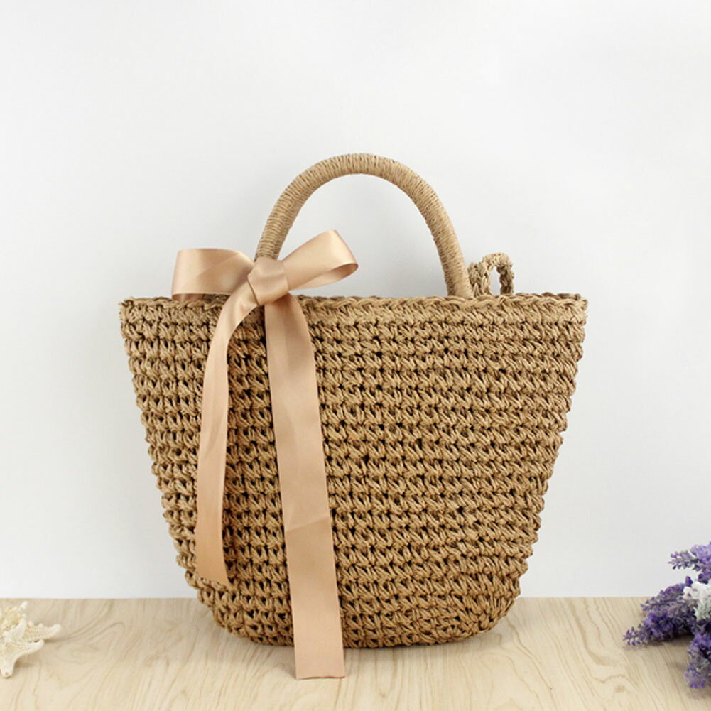 バッグ レディース かごバッグ 麦わらバッグ ショルダーバッグ　肩掛け　斜め掛け ハンドバッグ 2WAY 編み バッグ かばん カバン 鞄　おしゃれ 軽量 軽い プレゼント 通勤 通学 大容量 かわいい 大人可愛い おしゃれ(4)