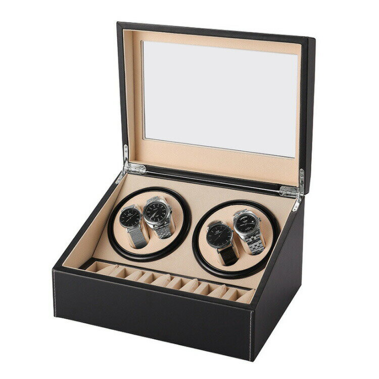 ワインディングマシーン 4本巻き 10本収納 腕時計収納 ウォッチケース 腕時計 自動巻き 保管 自動巻き上げ機 ウォッチワインダー ワインディングマシン 自動巻時計 自動回転 超静音設計 合成皮革 北欧 ブラック ブラウン シンプル ギフト 高級 父の日 プレゼント