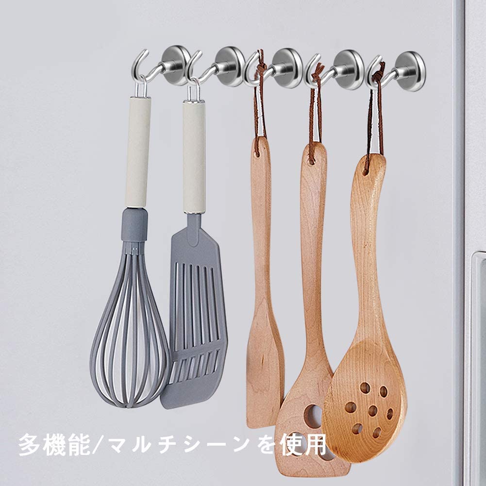 超強力 マグネットフック ネオジム磁石 マグネット フック 垂直耐荷重22kg 金属製 直径2.5cm 磁石付き ..