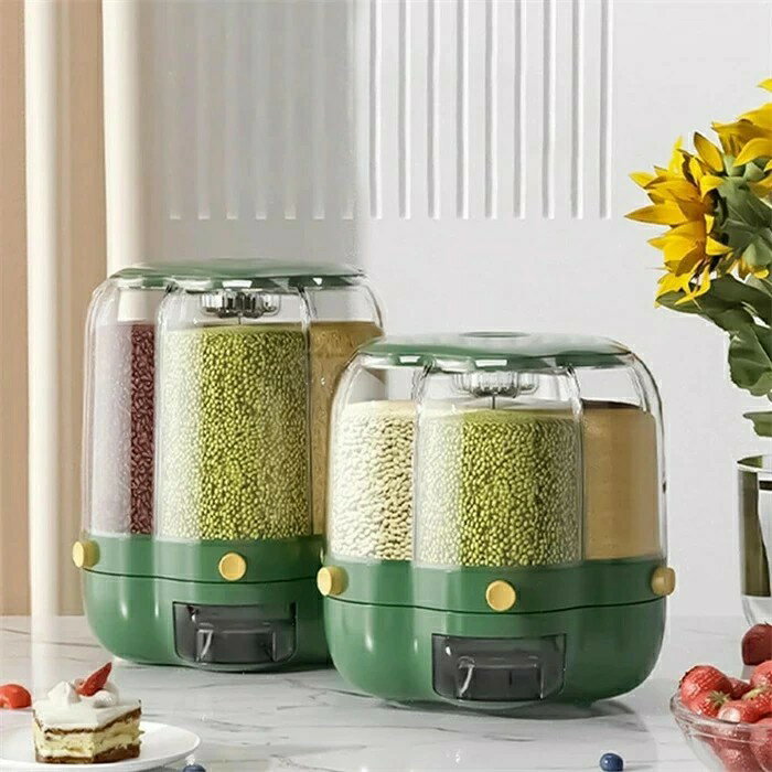 回転分類米バケツ 回転式お米ケース ドライライスコンテナ フードディスペンサー 密封穀物缶 お米ケース 米と穀物 保存容器 360°回転フードディスペンサー 計量シリンダー 蓋付き 耐湿性 家庭用 黒米 黄米 その他の小豆の密閉保存