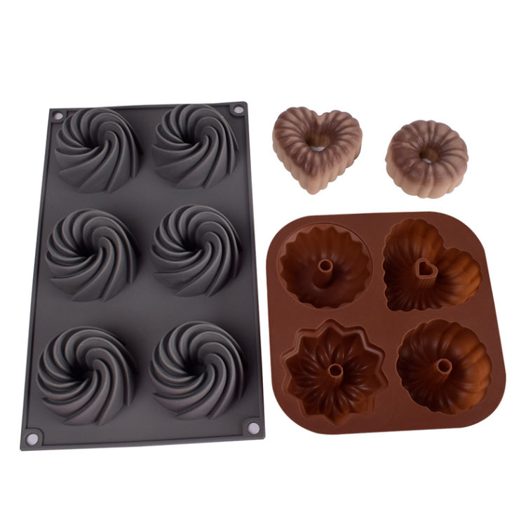 ミニバントケーキ型 ドーナツ型 チューブケーキ型 4個取り 6個取り かわいい 花 渦巻き風 型 チョコレ..