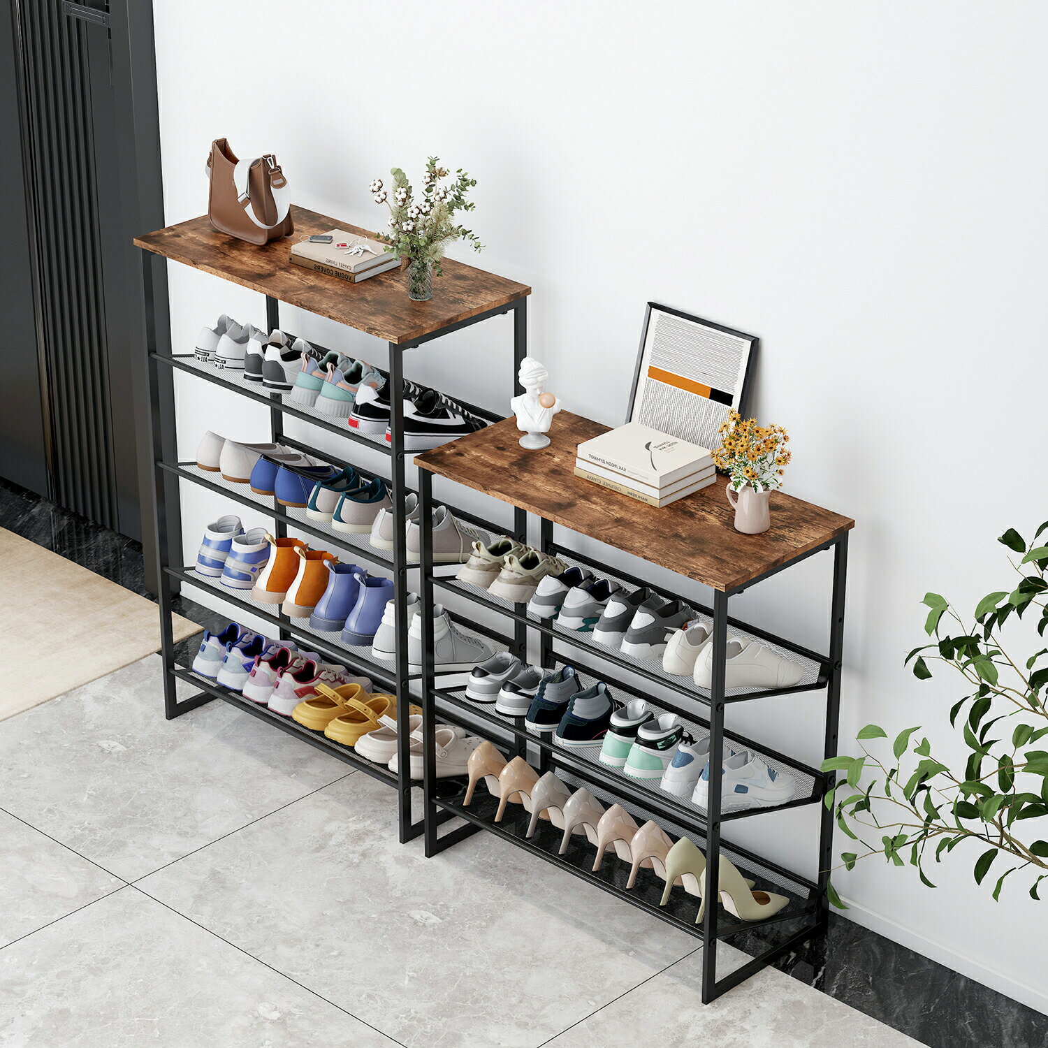 シューズラック 5段 天板付き 大容量 幅74cm 奥行30cm スリム 省スペース 下駄箱 靴棚 靴収納ラック 玄..