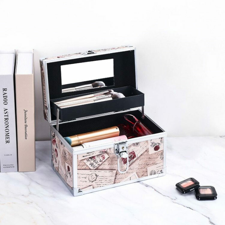 コスメボックス メイクボックス 大容量 2段 鏡付き 化粧品収納 メイク収納 化粧ボックス コスメ収納 化..