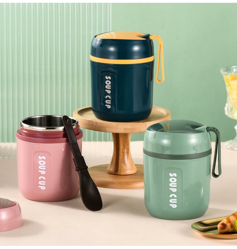 480ml 弁当箱 スープポット おしゃれ お弁当箱 保温保冷 ランチジャー フードポット スープジャー 水筒 学校学生 会社出勤 食事用 入社 便利 スプーン...