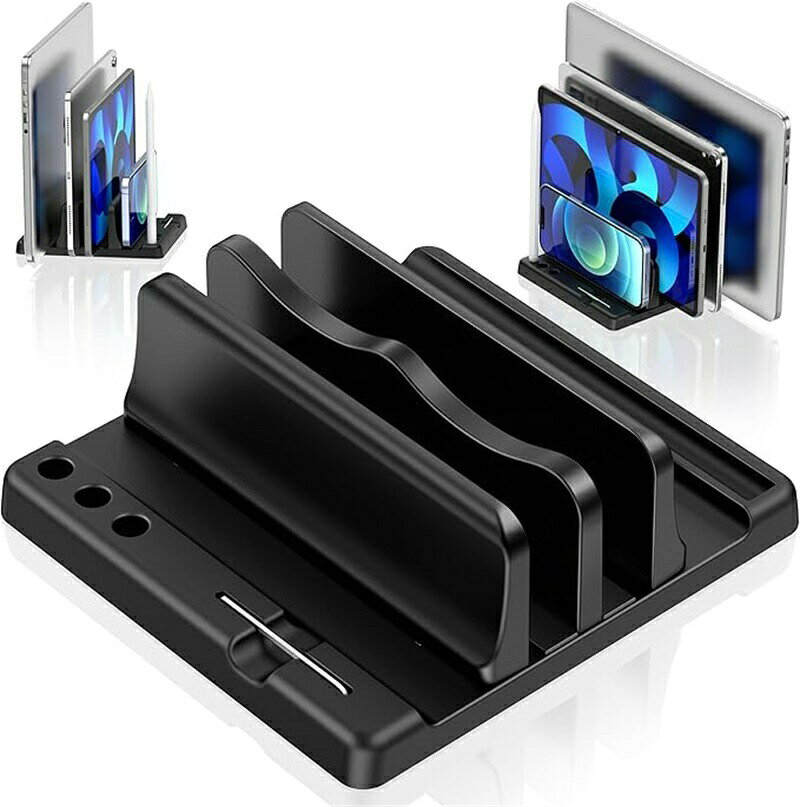 ノートパソコンスタンド 縦置き ノートパソコン 収納 新型 4in1 ホルダー幅調節可能 PCスタンド 滑り止め 安定 省スペース 収納スタンド