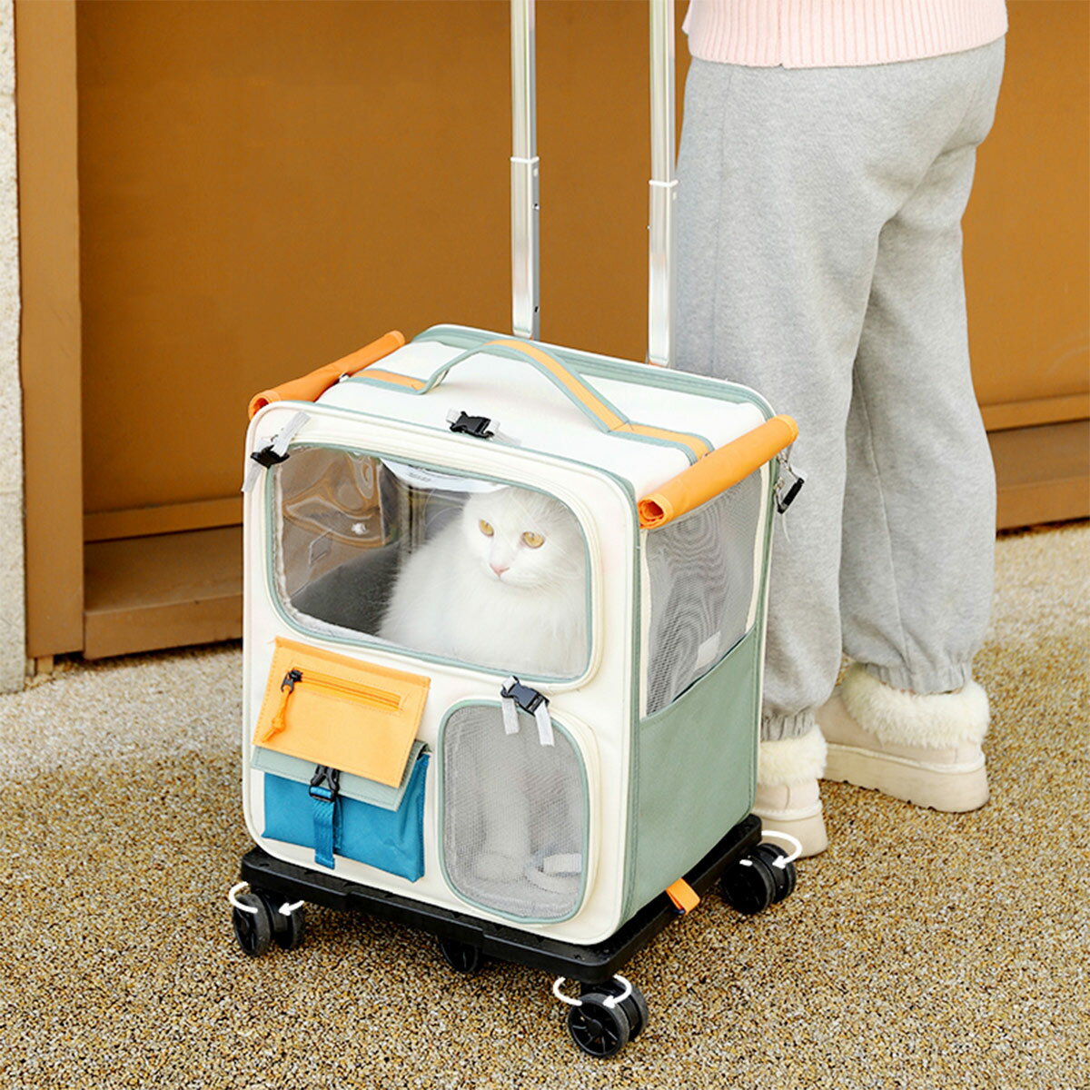 ペットキャリー カート リュック 手提げ キャスター付き 猫 犬 小型犬 キャリー 持ち手 ペットキャリーバッグ ペットハウス 折りたたみ 3way メッシュ 窓 マット 耐荷重 10kg 底板付き お出かけ 旅行 車 ドライブ お散歩 防災 災害 避難