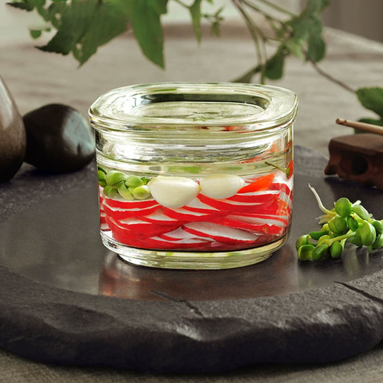 ガラス 漬け物器 850ml 漬物容器 浅漬け 重石付き スクエア 角型 一夜漬け器 キムチ カクテギ カクテキ..
