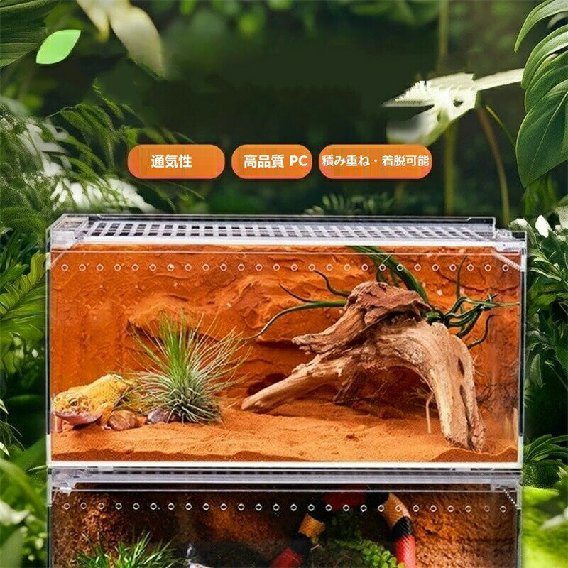 爬虫類ケージ アクリルケージ 爬虫類 飼育ケース 透明 通気ケージ 給餌箱 飼育容器アクリル 飼育ケース 昆虫飼育ケース 爬虫類用飼育ケージ トカゲ/クモ/蛇/蛙/昆虫など適用
