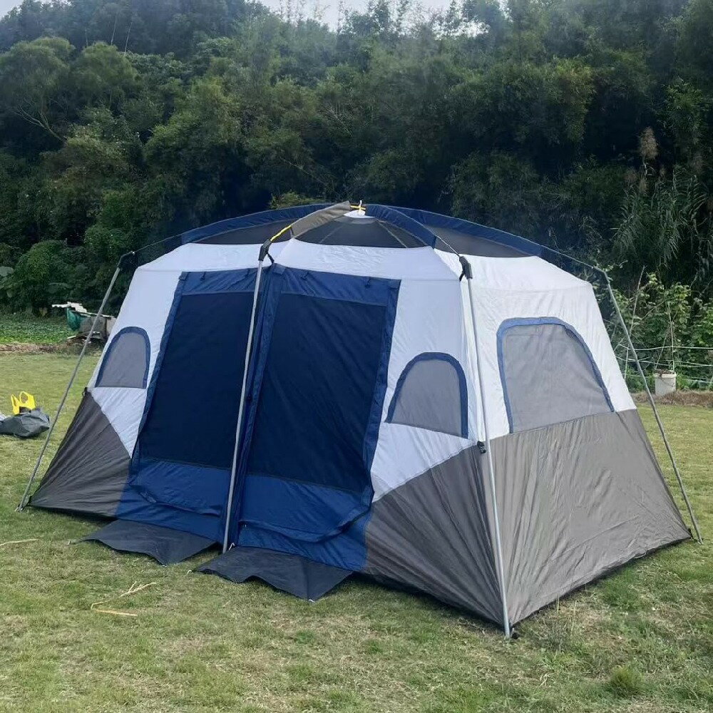 大型キャンプテント，キャノピーテント リビング+2ルーム付き 4-6人/8-12人用 快適な居心地 防雨 日よけ 家族連れ 友達多人用 二重構造 前室付き アウトドア キャンプ 大型 ファミリーテント，防雨バックパッキングテント