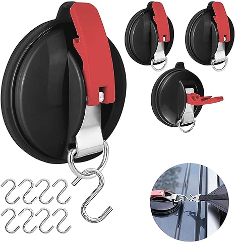 【4個入り】カーサイドタープ 吸盤 フック 強力 高耐久 吸盤固定 用タイダウンフック付き 強力吸盤 サ..