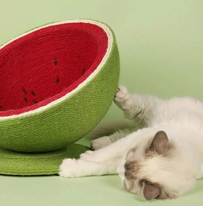 猫 爪とぎ 麻 ポール 可愛い スイカ ねこ つめとぎ 全身 爪研ぎ 猫用 爪磨き 手作り キャット タワー ..