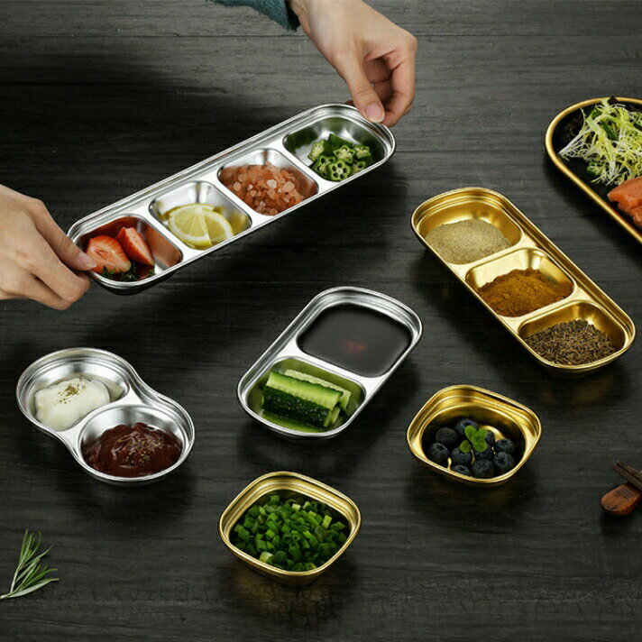 仕切皿 韓国食器 小皿 ステンレス 2連3連4連 薬味皿 漬物 キムチ 醤油 調味料 スパイス 酢 ゴマ油 たれ..