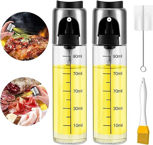 スプレーボトル オイルスプレー 料理用 オイルボトル オイルミスト 調味料ボトル ガラス製 目盛り付き ..