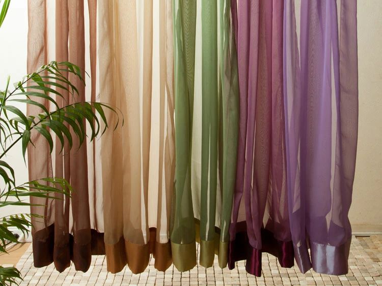 アジアン オーガンジーカーテン 100×180cm サテン 間仕切り 目隠し キッチン リビング 寝室 カフェ 無地 オレンジ グリーン ブラウン ブルー グレー バリ エスニック リゾート インテリア おしゃれ モダンインテリア?寝具?収納 ブラインド カフェカーテン