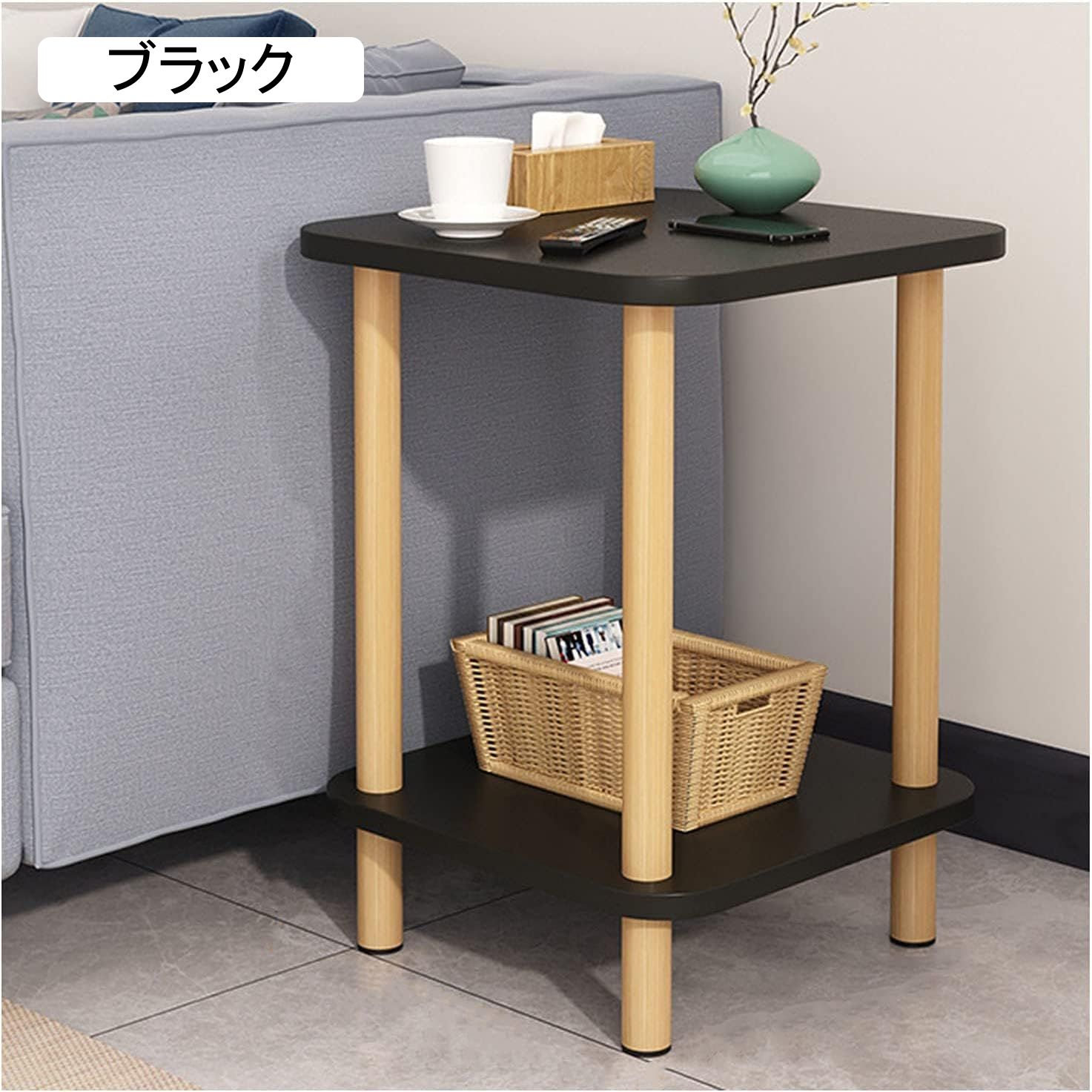 モバイルサイドテーブルテーブルソファモバイルストレージ木製エンドテーブル、無垢材のベッドサイドテ..