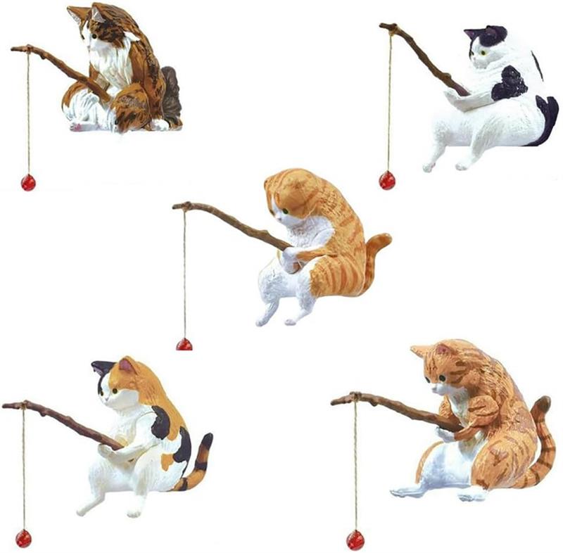 子猫釣り置物 - 樹脂猫の置物、水槽造景 レジャー猫 釣り猫、リアルな小さな猫のフィギュアのおもちゃ..