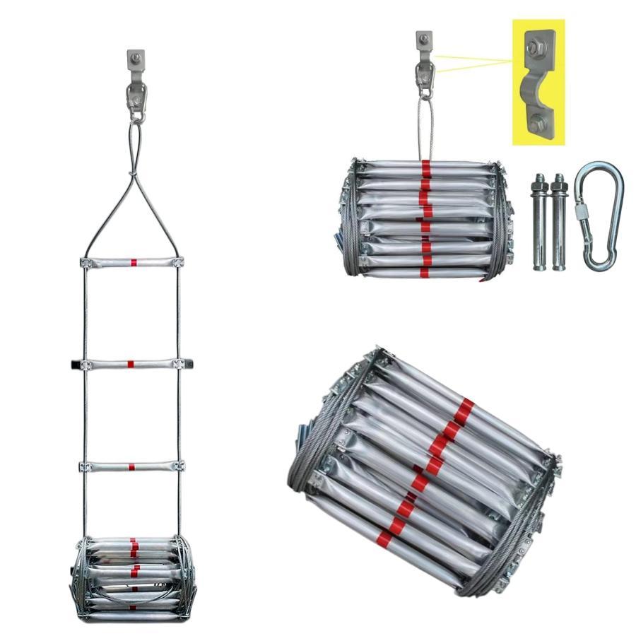 緊急脱出はしごアルミ製消防はしご 避難はしご 救難ロープ フックカラビナ付き ハシゴ 緊急非常用 災害用 避難用 スポーツ練習 梯子大人や子供用 兼用 遊び道具