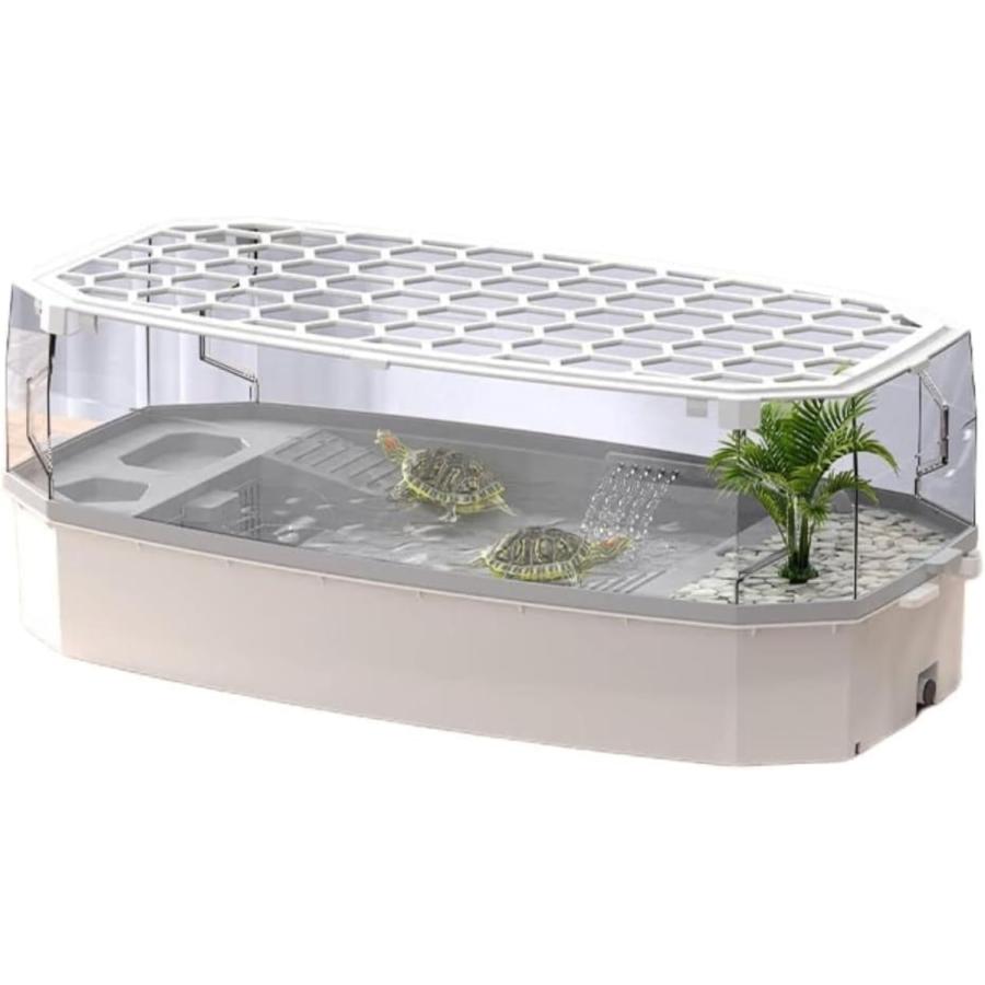 カメ用水槽 大きい カメ 水槽 飼育ケース亀用水槽 水循環ろ過システム 亀ケージ カメ ボックス カメ槽 観察 排水孔 階段 エサ皿 滑り止め 休憩プラットフォーム