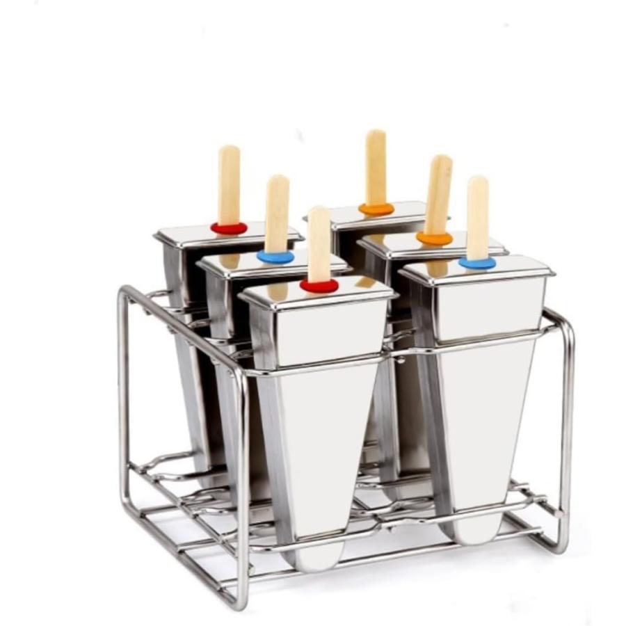 アイスキャンディーメーカー アイスキャンディー型 アイスメーカー 製氷皿 製氷器 製菓道具 蓋付き 家庭用 DIY 手作り 6本入 ステンレス製 シャーベット アイス