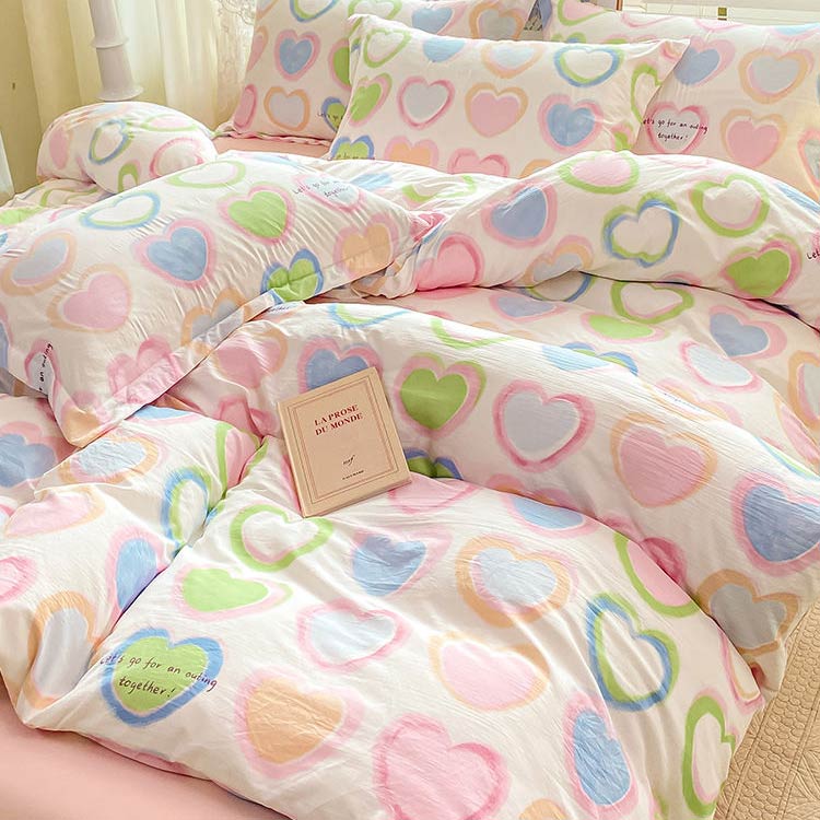 布団カバー 3点セット シングル セミダブル ハート柄 総柄 可愛い 寝具カバーセット ベッドシーツ 布団..