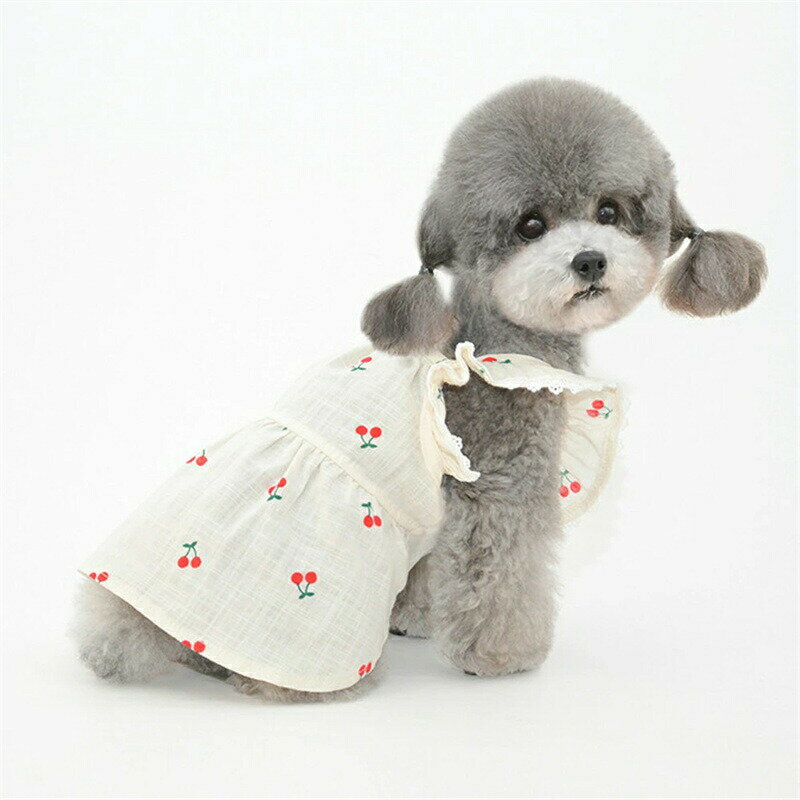 ペット服 犬服 ワンピース ドッグウェア 小型犬 中型犬 猫服 チェリー柄 綿素材 春 夏用 薄手 通気性 ..