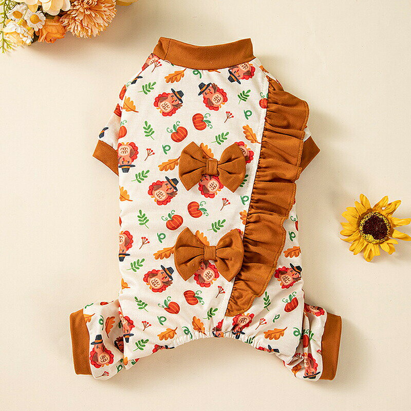 可愛い ホリデー犬服 ペット犬服 秋冬衣装 柔らかい 中小型犬用犬服 感謝祭のホリデーギフト リボン付..