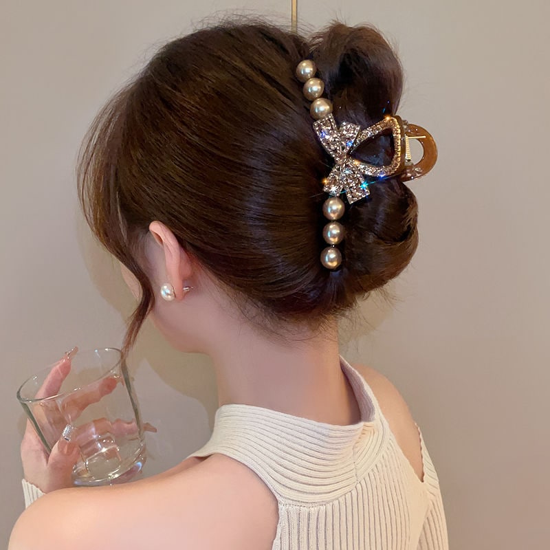 乐天商城 - パールリボンヘアクリップ女性の大きなヘアクリップの頭飾りのヘアピン