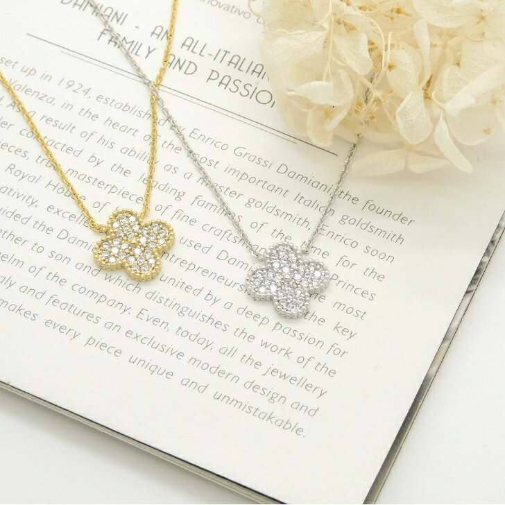 【全商品ポイント5倍!お得なクーポン発行中】フラワー パヴェ ネックレス レディース アクセサリー ストーン 花 シルバー 華奢 プレゼント