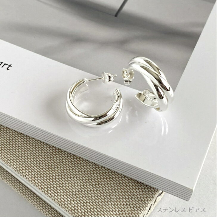 【'25年9月7度目の月間優良ショップ受賞】ステンレス ピアス　3連　シルバー アレルギーフリー フープ..