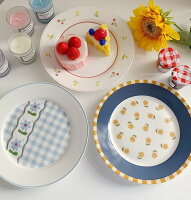 「即納」2点セット お皿 食器 セット 花柄 レトロ 北欧 おしゃれ 可愛い かわいい カフェ デザイン プリント 雑貨 安い イラスト お揃い プレート 韓国 雑貨 フラワー チェック