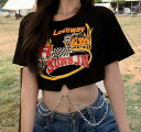 シルバー チェーン ミニ Tシャツ トップス カットソー 半袖 ショート丈 短い 短め へそ出し 黒 ブラック ロゴ プリント セクシー ダンス 衣装 ヒップホ...