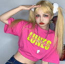 ショート丈 トップス 4色 ロゴ 半袖 カットソー 短い へそ出し ダンス 衣装 ヒップホップ HIPHOP レディース ガールズ ストリート 個性的 奇抜 派...