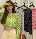シースルー ロゴ トップス カットソー 長袖 透け感 Tシャツ インナー 薄手 ダンス 衣装 ヒップホップ HIPHOP レディース ガールズ ストリート カラ...