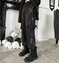 ドラゴン 刺繍プリント ズボン ボトムス パンツ ジャージ ゴム ジョガーパンツ 黒 ブラック 総柄 ハイウエスト ロング ストレート ワイド 太い 龍 ダンス...