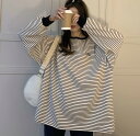 ボーダー Tシャツ 2色 トップス カットソー ロンT 長袖 白 ホワイト 黒 ブラック ロゴ ワッペン ダンス 衣装 ヒップホップ HIPHOP レディース メンズ ガールズ 大人 シンプル おしゃれ 韓国 大きいサイズ ビッグ ゆったり 秋冬