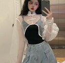 2色 シースルー ショート丈 トップス カットソー 長袖 白 ホワイト 黒 ブラック 無地 シンプル チャイナ服 短い 短め 透け感 タートルネック ハイネック へそ出し セクシー ダンス 衣装 ヒップホップ HIPHOP レディース ガールズ