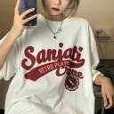 ロゴ　プリント　Tシャツ　半袖　トップス　カットソー　白　ホワイト　レトロ　アメリカン　ヴィンテージ風　ダンス　衣装　ヒップホップ　HIPHOP　レディース　メンズ　ガールズ　ストリート　韓国　おしゃれ　スケーター　大木サイズ　ビッグ　ゆったり　奇抜　派手